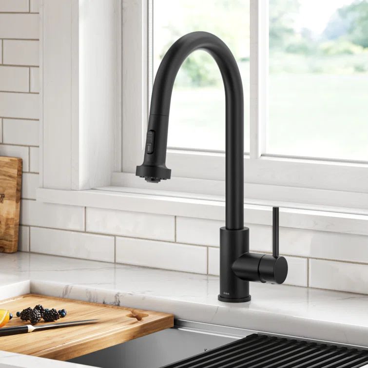 Matte Black Brass Pull-Down Kitchen Faucet with Spray