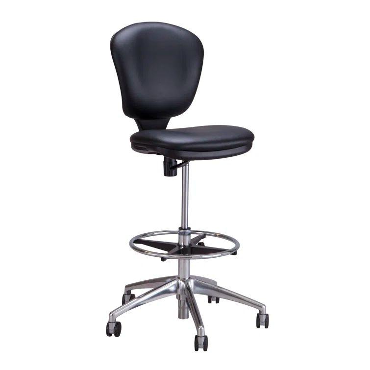 Black Vinyl Adjustable Swivel Drafting Chair with Chrome Base