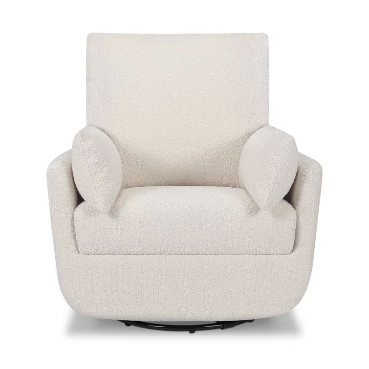 Ivory Boucle Fully Upholstered Swivel Glider with Curved Arms