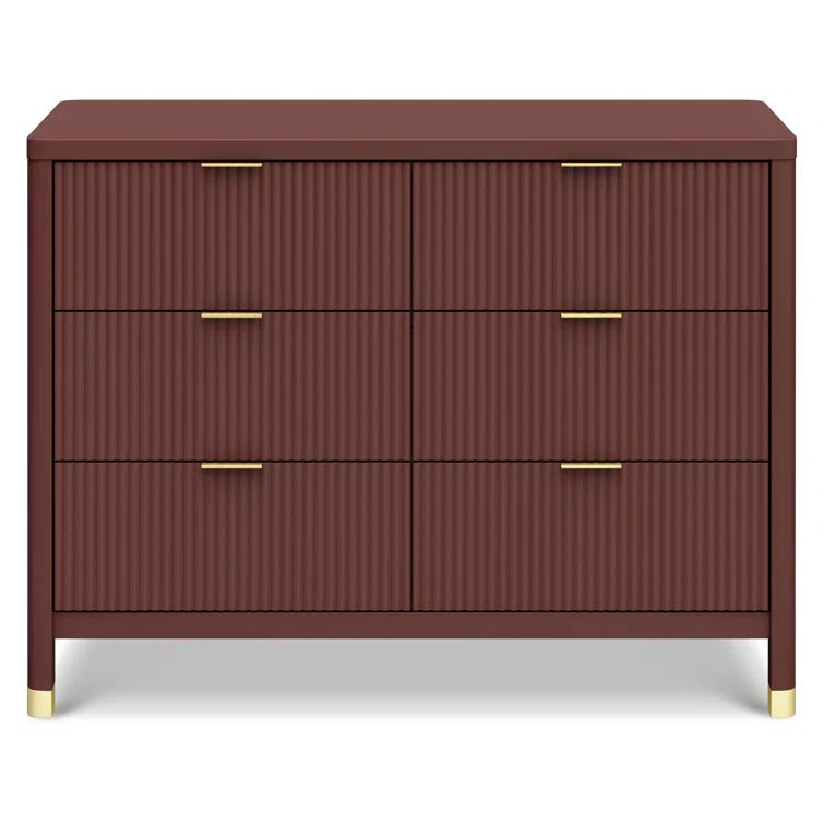 Crimson 6-Drawer Tambour Dresser with Gold Accents