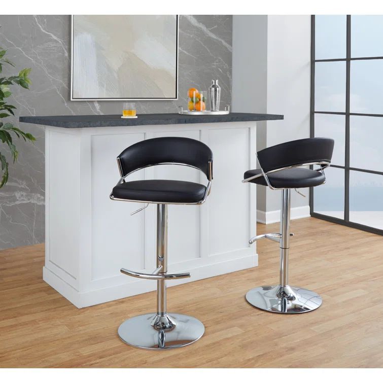 Adjustable Black Faux Leather and Chrome Swivel Barstool Set