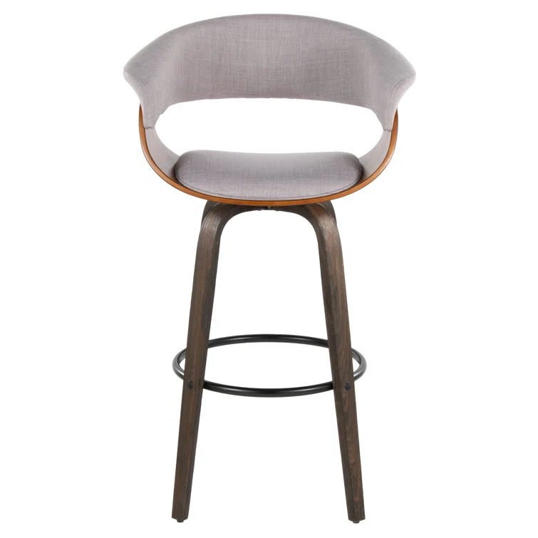 Gray and Walnut Swivel Barstool with Cushioned Seat, Set of 2