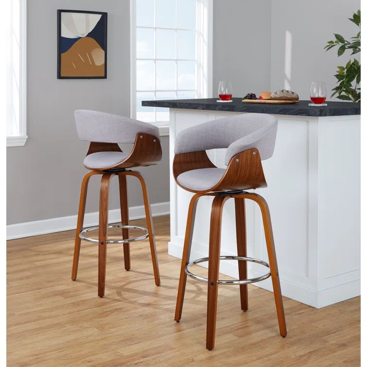 Vintage Walnut and Chrome Swivel Barstool Set