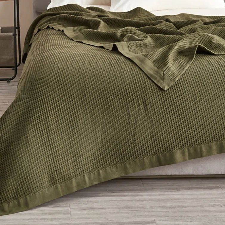 Twin Olive Green Cotton Knitted Blanket