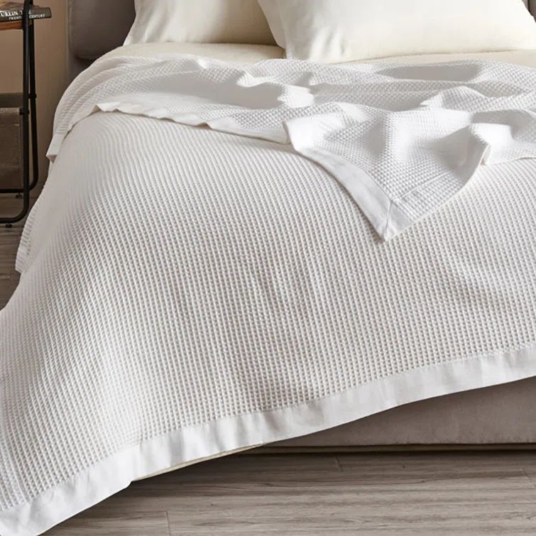 Twin White Cotton Knitted Waffle Weave Blanket