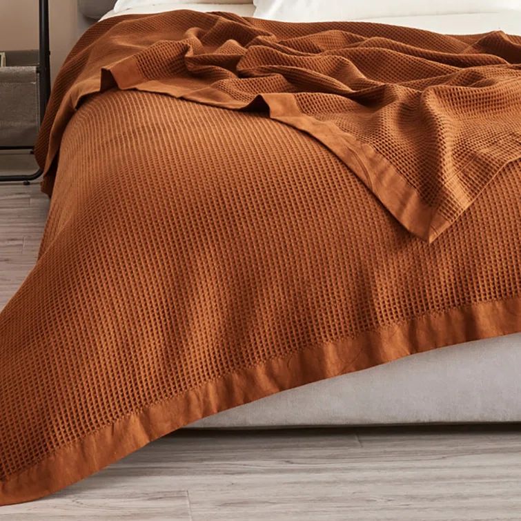 Terracotta Cotton Lightweight Waffle Weave Queen Blanket