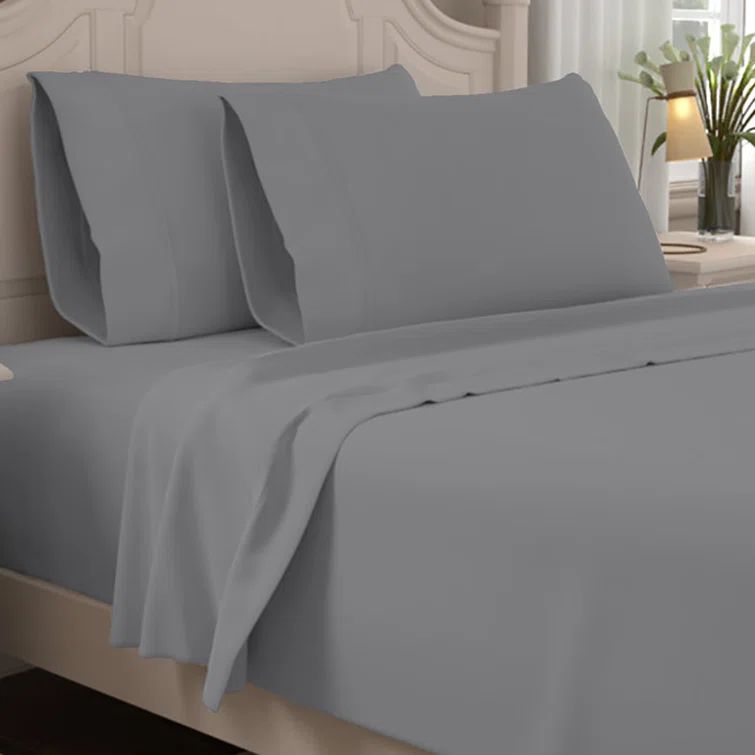 Full Dark Gray Cotton Percale Sheet Set with Pillowcases