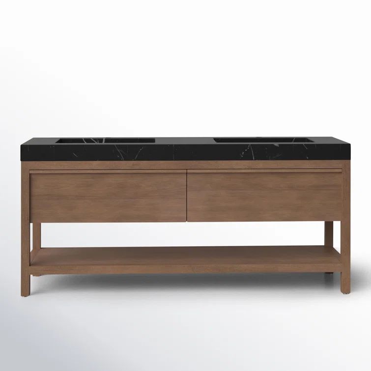 Pluto 72" Chestnut Oak Double Sink Freestanding Vanity with Black Marquina Quartz Top