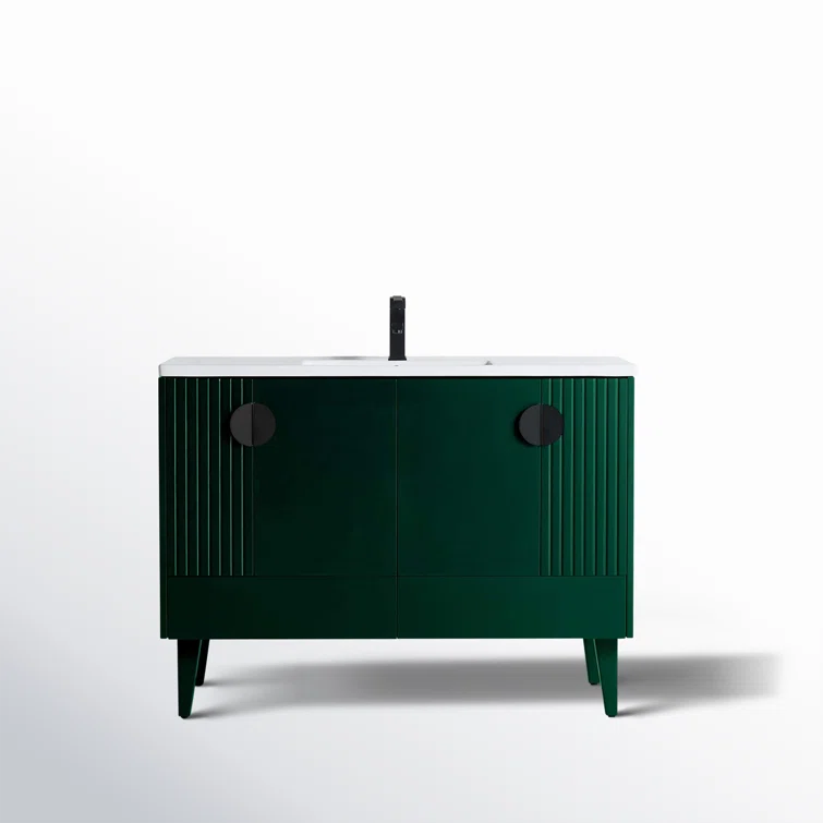 Venezian 48'' Green Single Bathroom Vanity with Black Handles