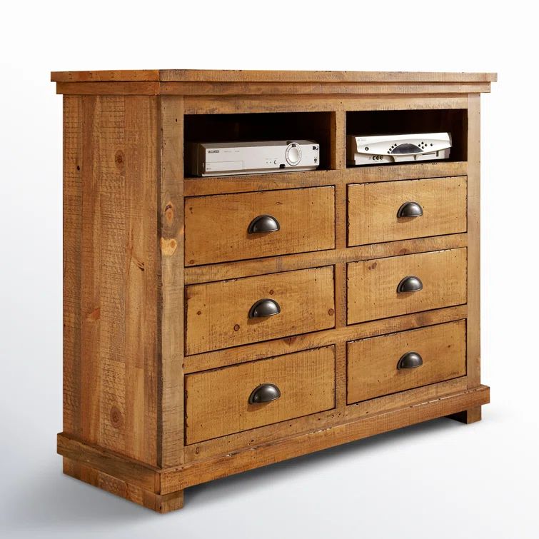Rustic Distressed Pine Media Chest with Cabinet Storage