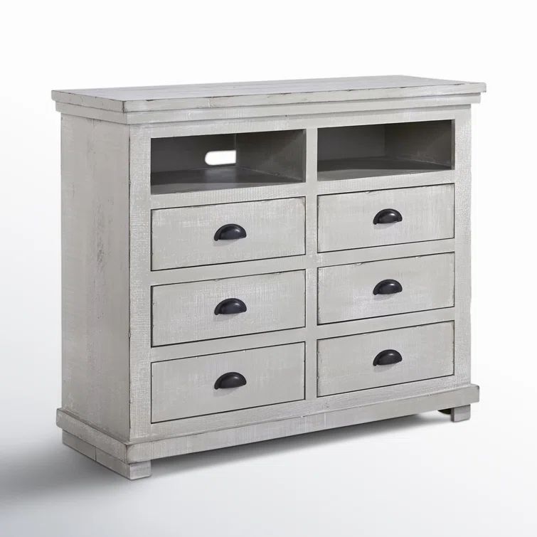 Transitional Gray 6-Drawer Media Chest in Solid Pine