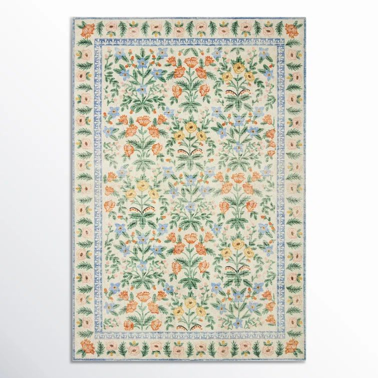 Eden Cream Floral Elegance 5' x 7'6" Machine-Woven Wool Blend Rug
