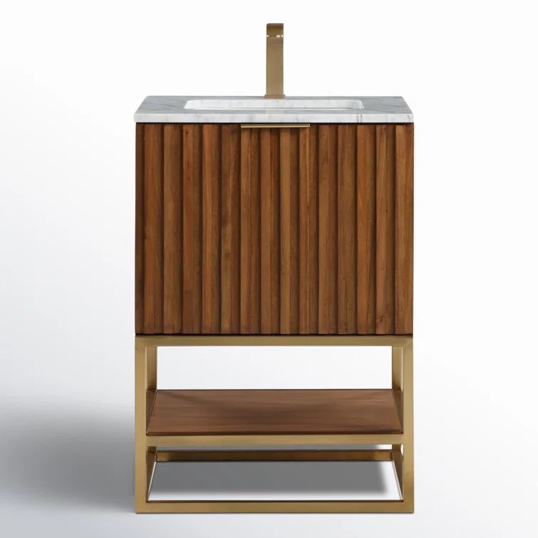 Terra 24'' Walnut Single Freestanding Vanity with Carrara Marble Top