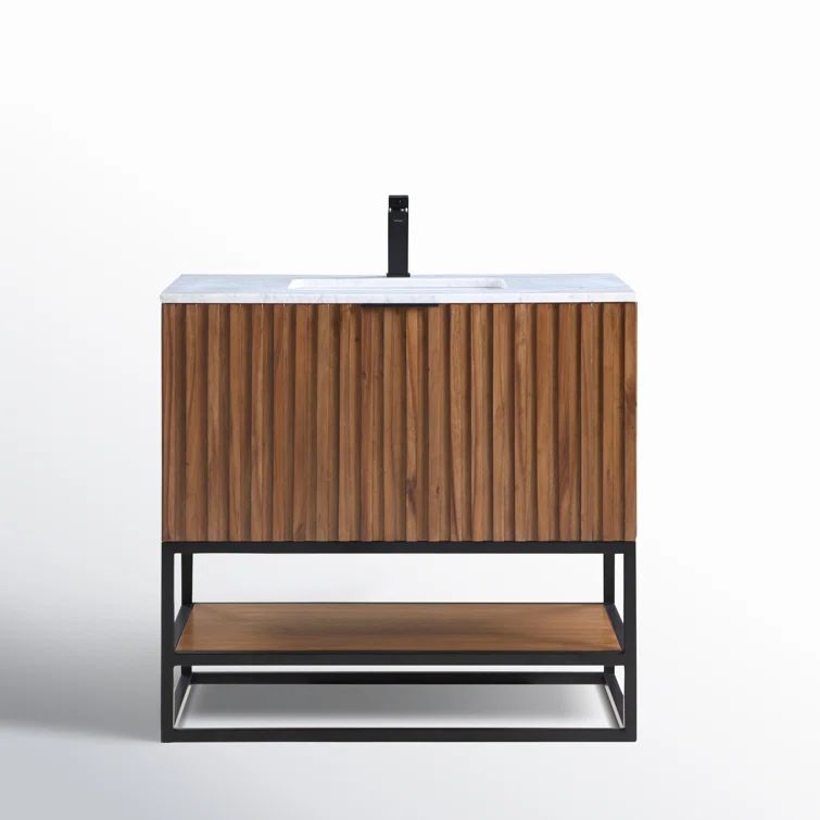 Terra Walnut 36'' Single Freestanding Bathroom Vanity with Matte Black Frame