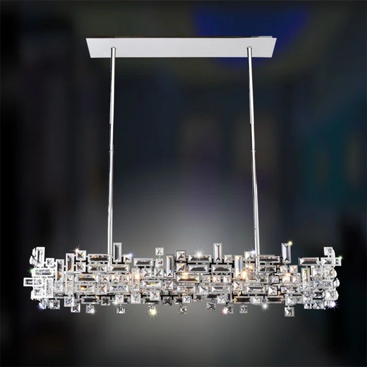 Vermeer 44" Chrome and Crystal 8-Light Island Pendant