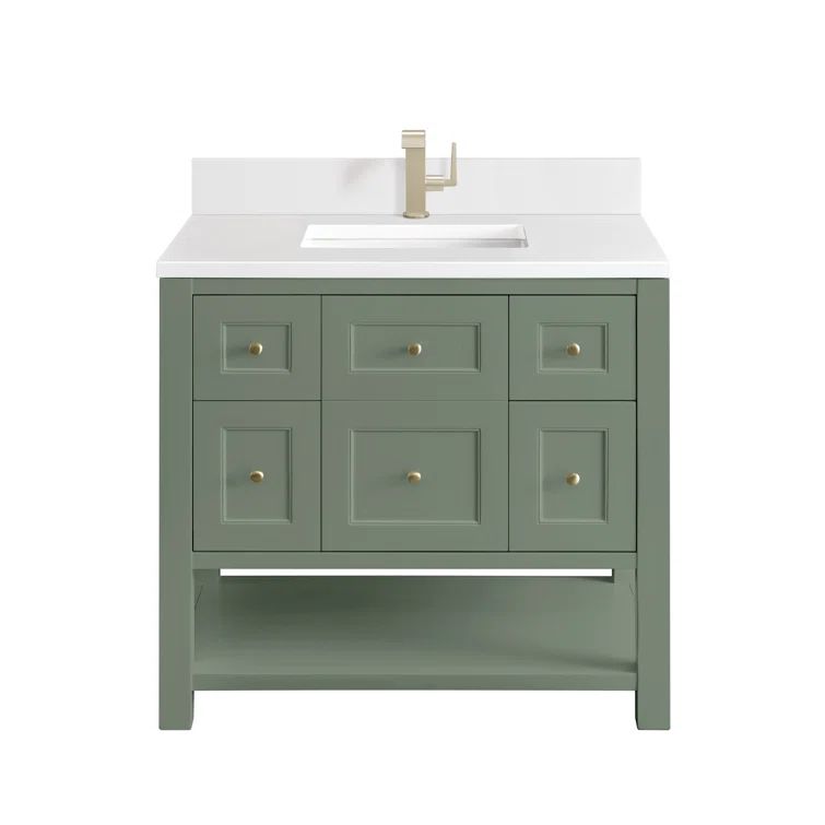 Breckenridge 36'' Smokey Celadon Single Bathroom Vanity with Brass Knobs