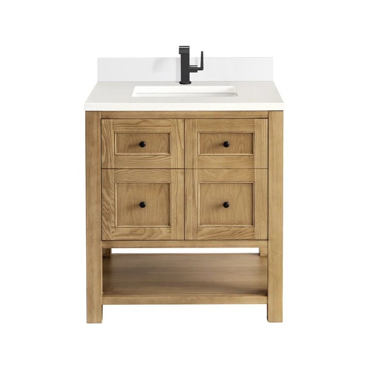 Light Natural Oak 30" Single Bathroom Vanity with Solid Surface Top