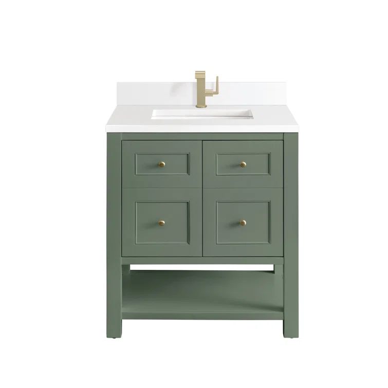 Smokey Celadon 30'' Freestanding Vanity with White Quartz Top