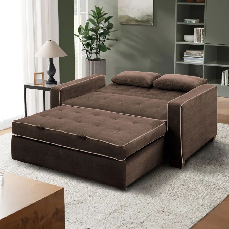 Java Brown Tufted Microfiber Queen Sleeper Sofa with Wood Frame