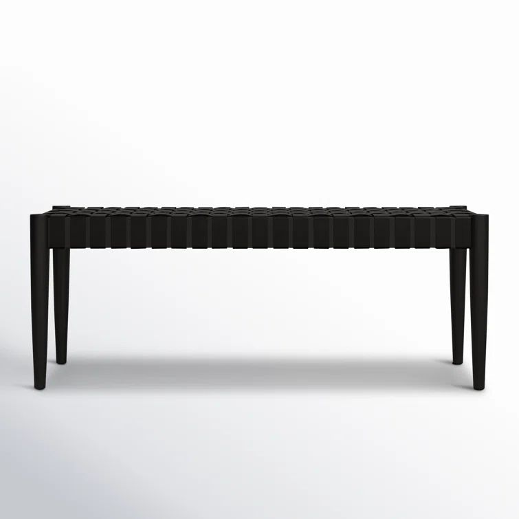Amalia Mindi Wood and Woven Leather Entryway Bench