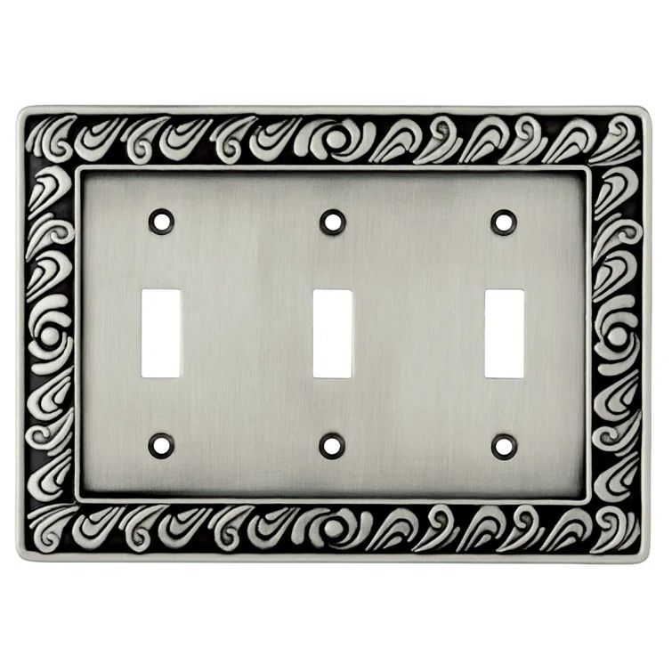 Paisley Brushed Satin Pewter Triple Toggle Switch Wall Plate