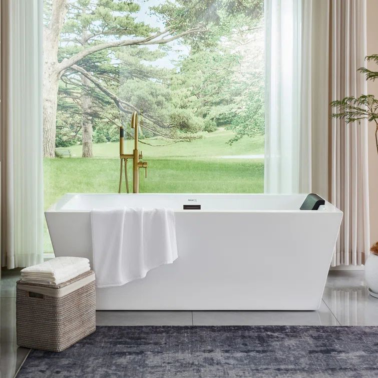 Elena 59" White Freestanding Acrylic Soaking Bathtub