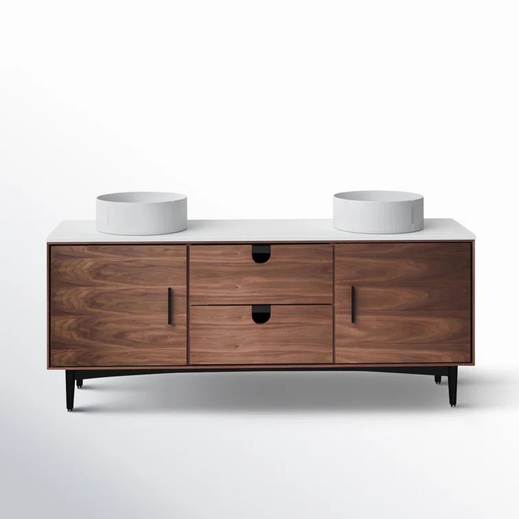 Ceres Pure White 72'' Double Ceramic Sink Eucalyptus Vanity