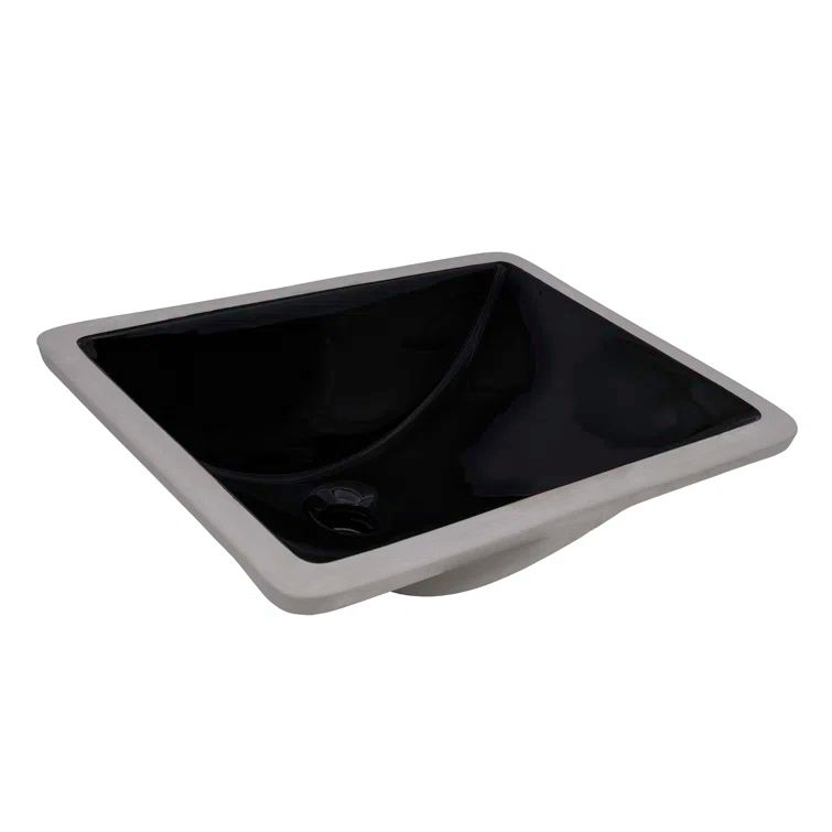 Black Rectangular Ceramic Undermount Bathroom Sink with Overflow