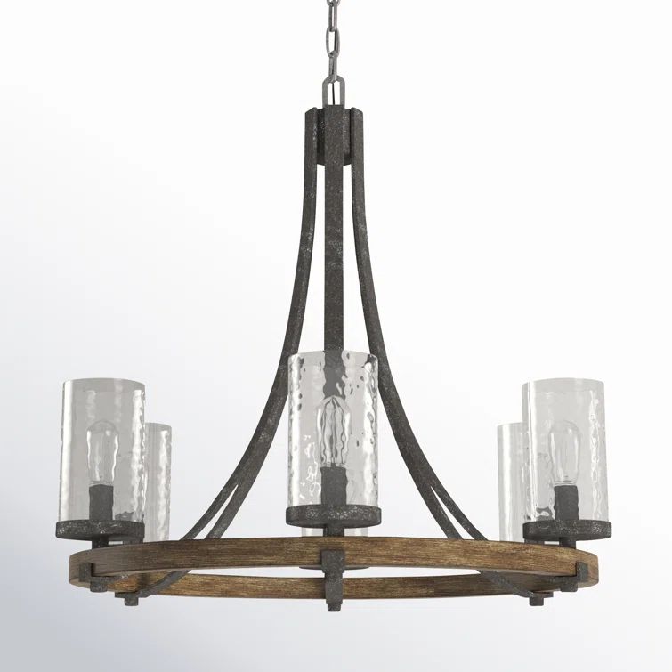 Angelo 6-Light Distressed Oak & Slate Grey Metal Chandelier with Clear Glass Shades