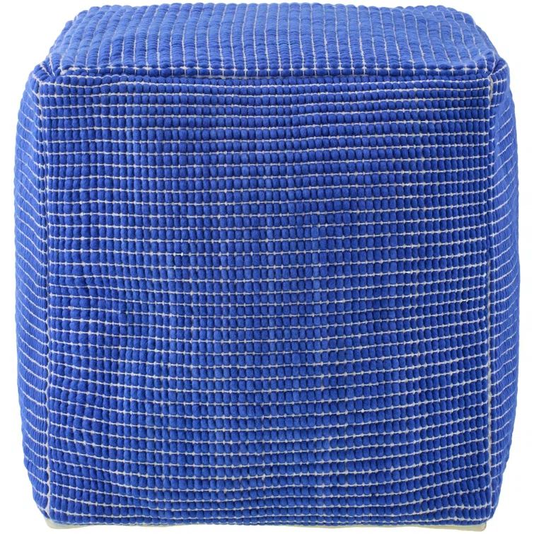 Blue Square Cotton Wool Upholstered Pouf