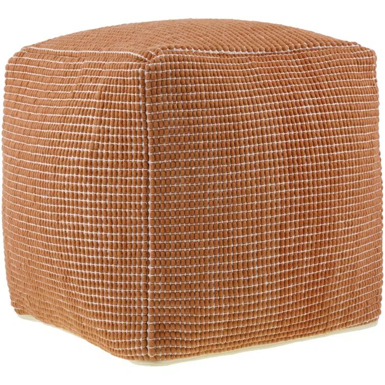 Square Orange Cotton Wool Upholstered Pouf