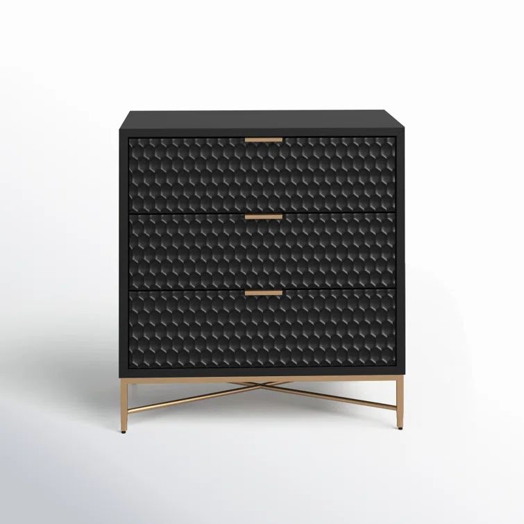 Black Pearl Contemporary 3-Drawer Mahogany Dresser with Gold Accents