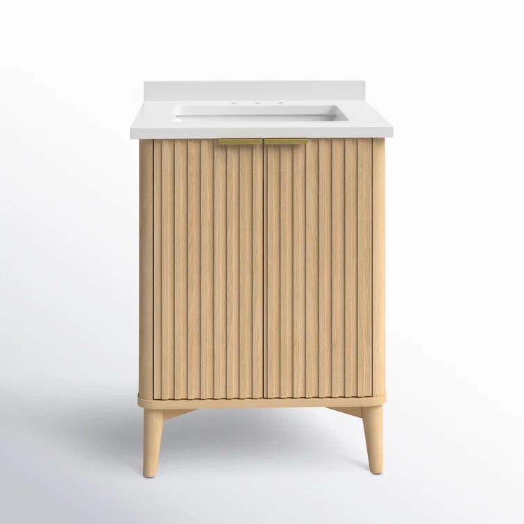 Gabi 24 in Rustic Ash Single Bathroom Vanity with White Marble Top