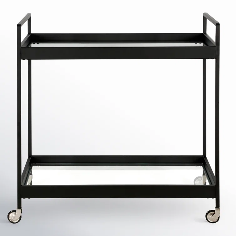 Evelyn & Zoe Contemporary Blackened Bronze Bar Cart with Tempered Glass Shelves
