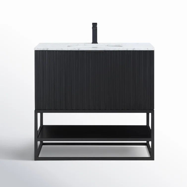 Terra 36'' Black Acacia Vanity with Carrara Marble Top