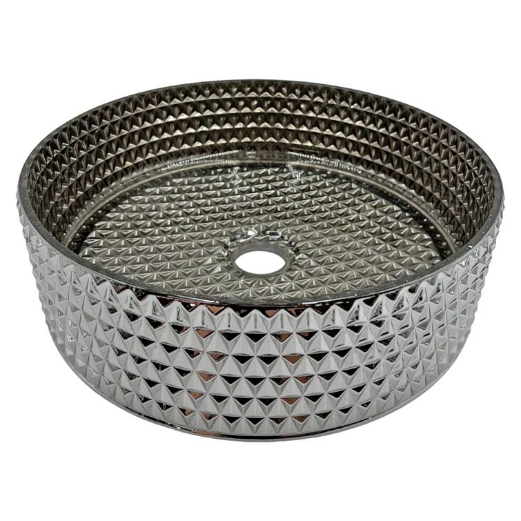 Silver 14" Textured Glass Circular Bathroom Vessel Sink