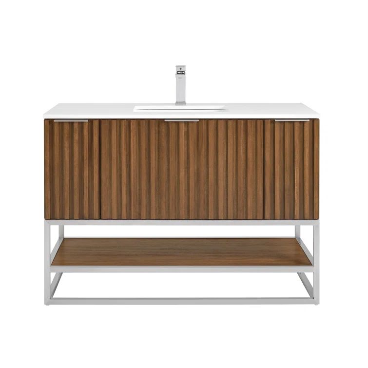 Walnut and White Marble 48'' Single Bathroom Vanity with Undermount Sink