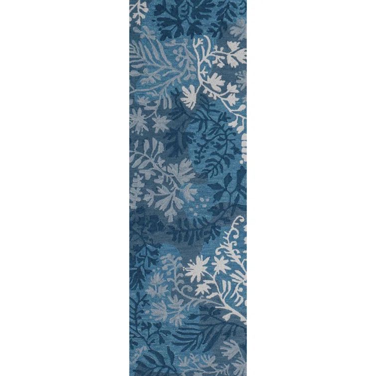 Hand-Tufted Blue Floral Wool Area Rug with Cotton Backing