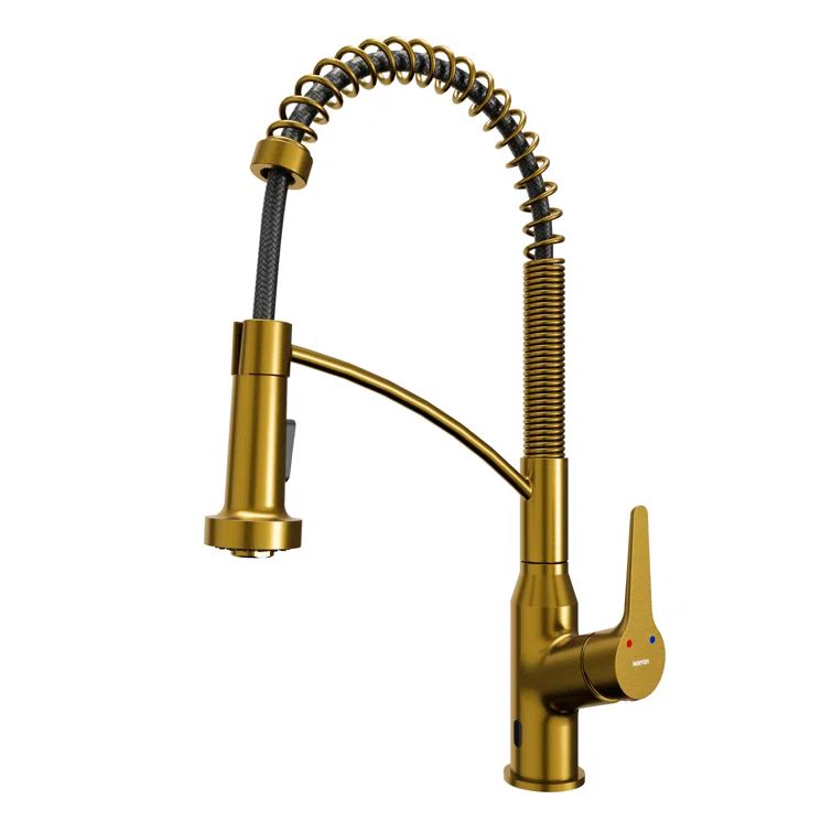 Gold Brass Touchless Pull-Down Kitchen Faucet with Spray