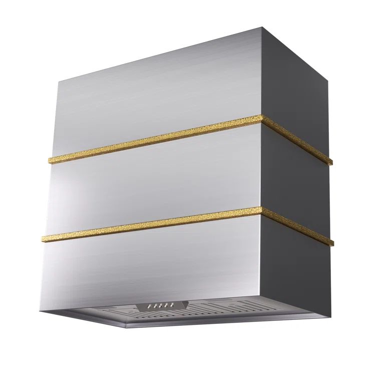 30" Brushed Stainless Steel and Gold Wall Mount Range Hood