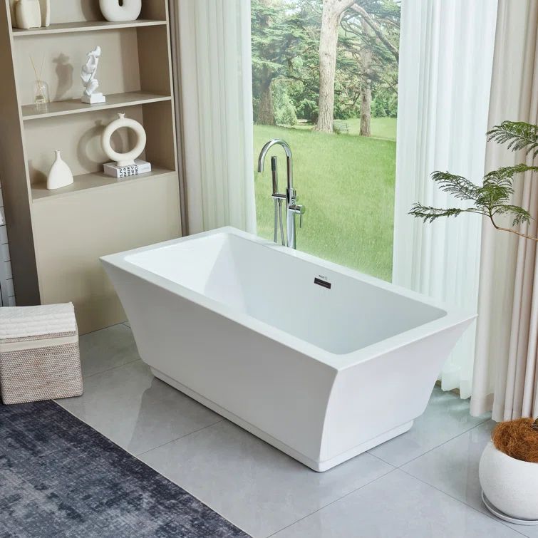 67'' White Freestanding Acrylic Soaking Bathtub