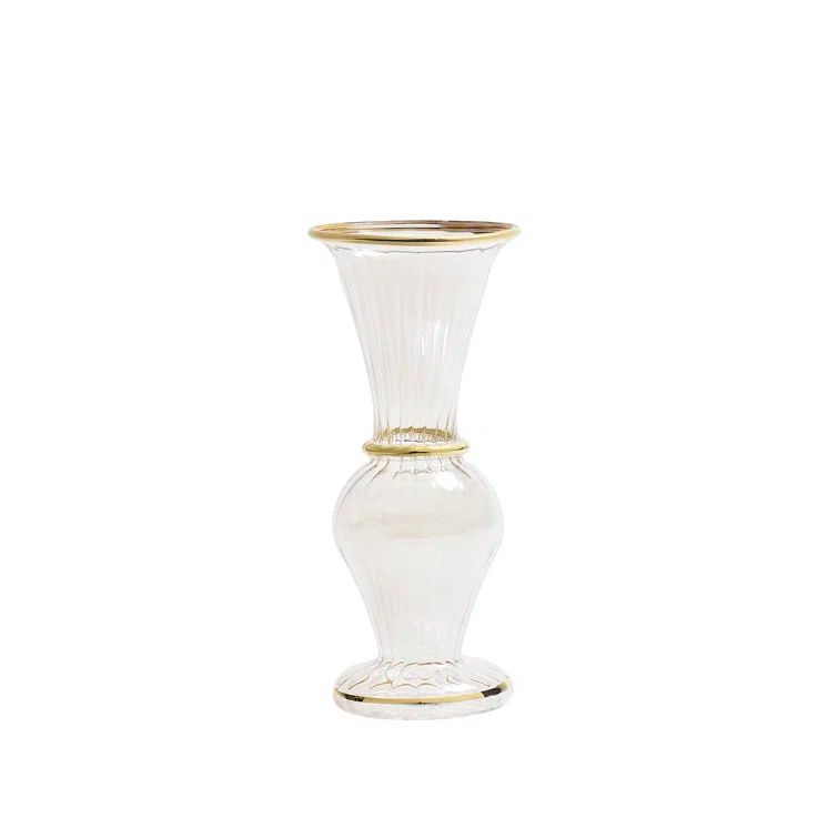 Handmade Clear Glass Trumpet Bud Vase with Gold Accents