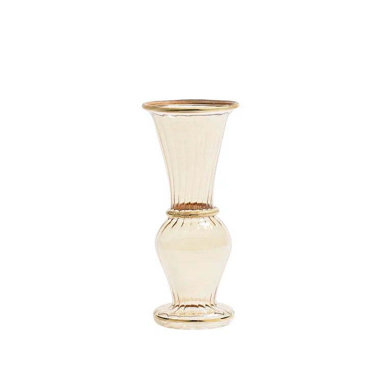 Champagne Handcrafted Glass Trumpet Bud Vase with Gold Accents