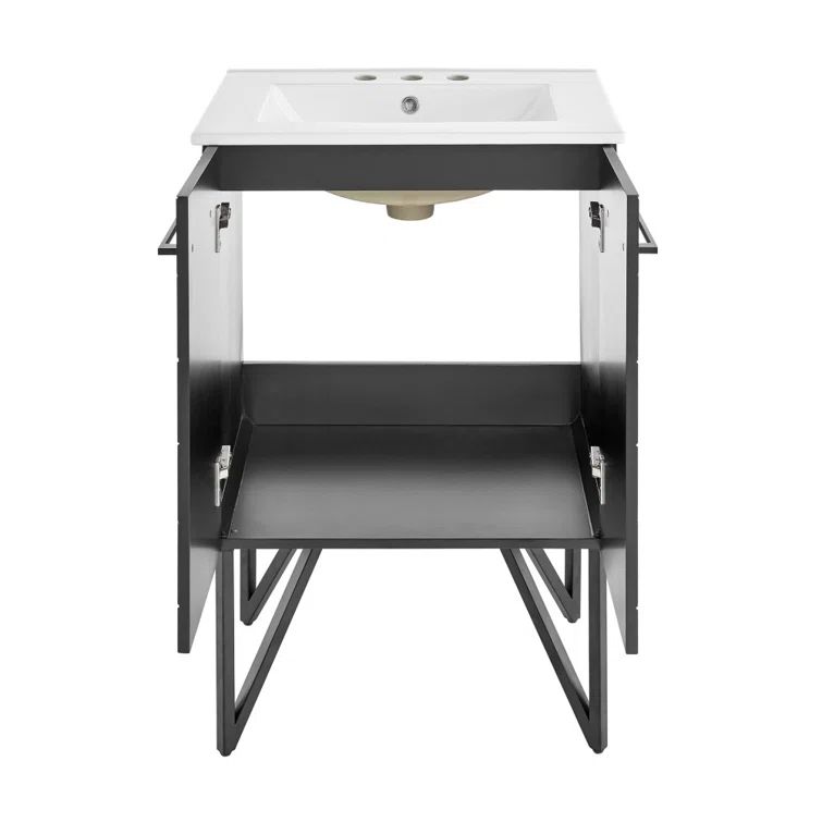 Annecy 24" Black Walnut MDF Freestanding Bathroom Vanity with Ceramic Sink