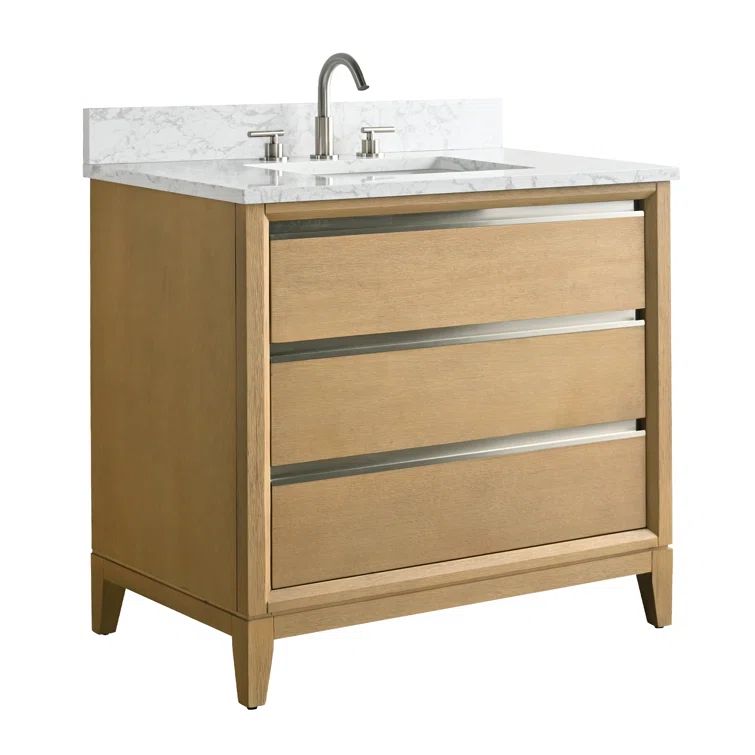 Natural Oak 36" Single Bathroom Vanity with Marble Top
