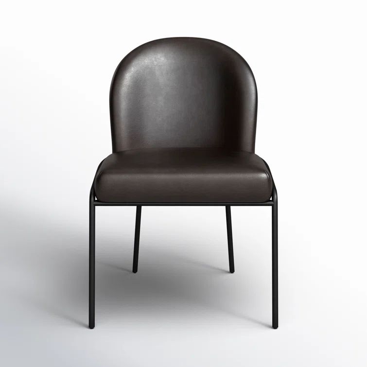 Laina Black Genuine Leather Upholstered Side Chair