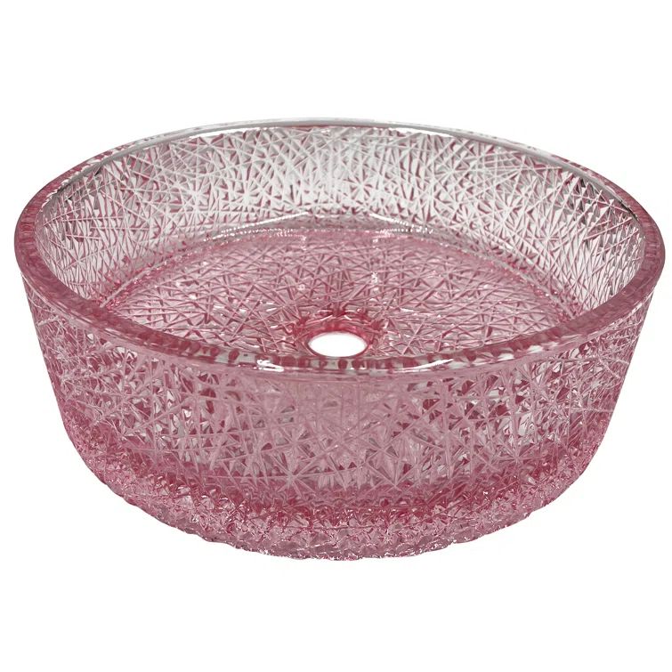 Pink Champagne Textured Glass Circular Bathroom Vessel Sink