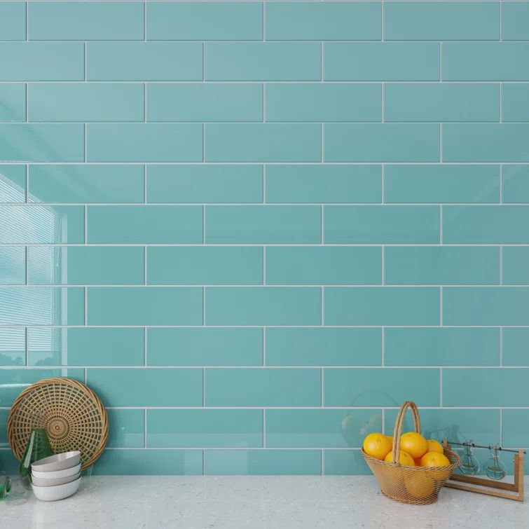 Teal 12" x 4" Glass Subway Tile for Bathroom and Kitchen