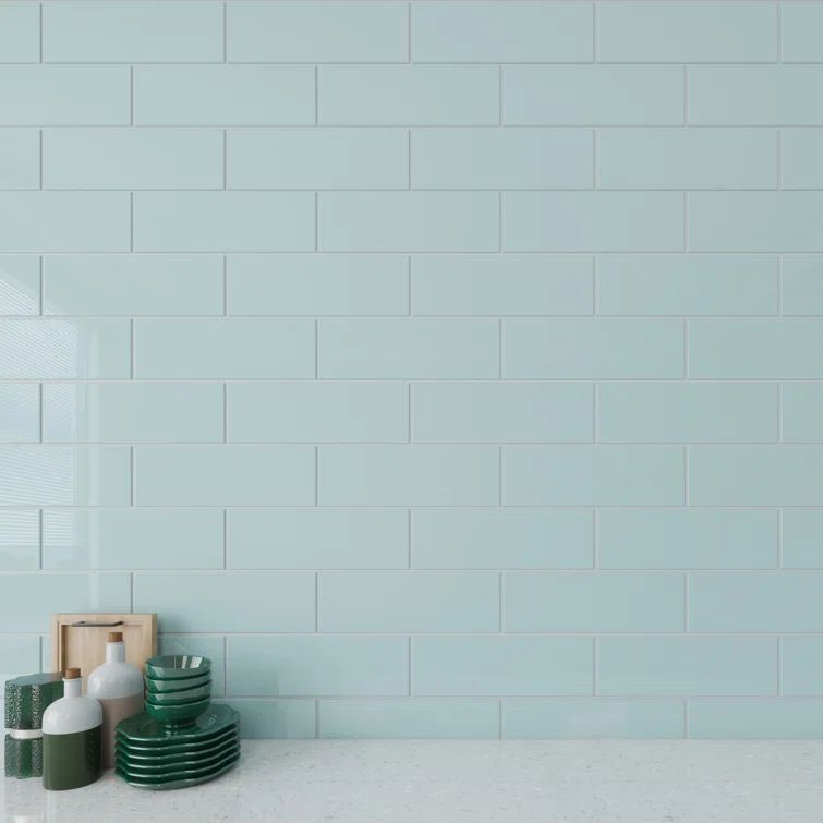 Baby Blue 4" x 12" Glossy Glass Subway Wall Tile