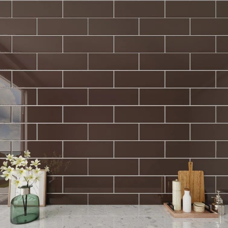 Classic Brown 4" x 12" Glass Subway Wall Tile